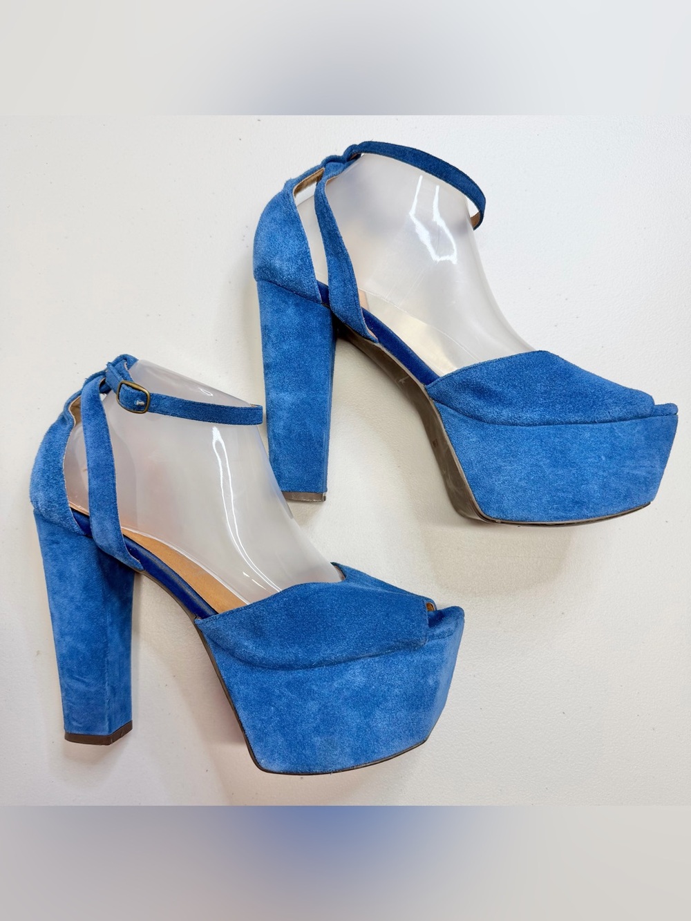 Jeffrey Campbell Royal Blue Suede Platform Sandals High Heel Retro 70s Size 9.5